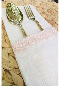 Resim 6 Adet Keten Pembe Dantelli Kaşıklık Servis Sunum 