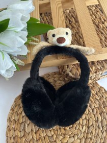 Resim Kız Çocuk Siyah Ayıcıklı Peluş Kulaklık 