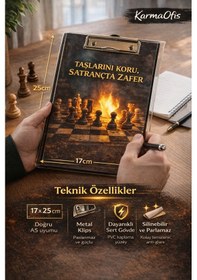 Resim Taşlarını Koru Satranç Temalı Sekreterlik 17x25 Cm A5 Uyumlu Metal Klipsli Dayanıklı Clipboard 