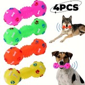 Resim 4 adet, Etkileşimli Squeaky Dambıl Köpek Oyuncağı - Küçük Irklar için Dayanıklı Kauçuk Çiğneme, Diş Sağlığı & Eğitim Yardımı, Rastgele Renk Seçimi 