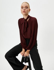 Resim Fular Yaka Gömlek Balon Kollu Düğmeli 