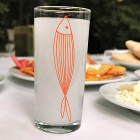 Resim The Lucid Lab Orange Smooth Fish / Turuncu Balık Baskılı Paşabahçe Rakı Kadehi - 6 Adet 