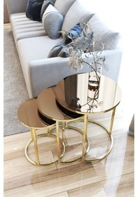 Resim Faymend 3lü Lüx C Zigon Sehpa Gold Aynalı Altın 