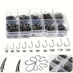 Resim 100-500 adet Güçlü Karbon Çelik Balıkçılık Kancaları, Keskin Daire Tek Kancalı Barb ile, Balıkçılık Aksesuarları, No. 3-12 