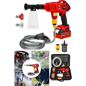 Resim CetKing Alman 999 Vf 20 Ah 100 Bar Kömürsüz Şarjlı Oto Yıkama Makinesi Çift Akülü Bahçe Yıkama Makinası Kırmızı 