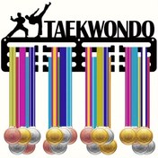 Resim 1 adet Şık Metal Taekwondo Madalya Gösterme Standı - Matkap Gerektirmeyen Duvara Monte Ev Dekorasyonu Tutucu, Madalyaları Göstermek İçin Canlı Spor Tasarımı, Taekwondo Dekoru 