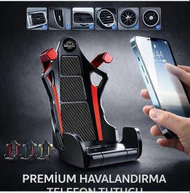 Resim Recaro Koltuk Tipi Lüks Araç İçi Telefon Tutacağı Carbon Spor Kırmızı Telefon Tutucu Kırmızı 