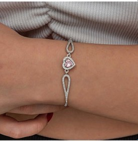 Resim Gümüş Pembe Zirkon Taşlı Kalp Bileklik Çok Renkli 