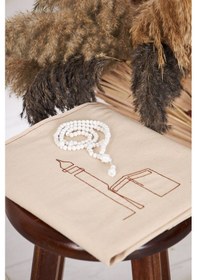 Resim Minimal Kabe Işlemeli Keten Seccade Namazlık - Çeyi 