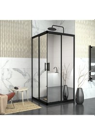 Resim Tekno Duş Black Vega 6mm Reflekte Cam Kare Duşakabin Bjtuy168 Şeffaf 