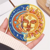 Resim 1 adet, Nakış Dekoratif Yama, Güneş ve Ay Desenli Yama, Delikleri Onarmak için Kullanılır, Giysi ve Çanta Dekoratif Yama 