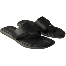 Resim Calvin Klein FLAT SANDAL THONG LT, Kadın Siyah Deri Kare Burunlu Parmak Arası Sandalet 
