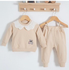 Resim 3-18 Ay Kız Bebek Takımı Dantel Yakalı 2'li Krem Krem 