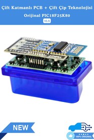 Resim ELM 327 Elm327 Bluetooth V1.5 Obd2 Araç Arıza Tespit Cihazı – Orijinal Pıc18f25k80 & Çift Çip Setli 