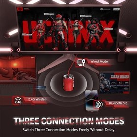 Resim LexonElec x ATTACK SHARK X11 RGB Manyetik Şarj Ünitesi ile Kablosuz Oyun Faresi, PixArt PAW3311 Sensör, Bantlı Ultra Hafif 59g Üç Modlu Oyun Faresi, Kablolu/2,4G/BT, PC/Mac için 22K DPI-Red&Tape 