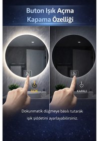 Resim Digital Hayat Dokunmatik Dimlenebilir Kırmızı Led Işıklı Yuvarlak Ayna Dekoratif Banyo Makyaj Aynası Kırmızı 