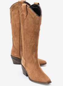 Resim LuviShoes PİETRO Toprak Hakiki Deri Süet Kadın Western Çizme 