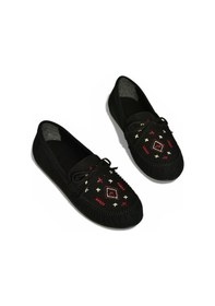 Resim Fox Shoes Y996073102 Siyah Süet Renkli Motif İşlemeli Kadın Babet Siyah 