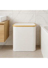 Resim Vichy Doğal Bambu Çerçeveli Katlanabilir Kirli Sepeti Kapaklı Krem Kumaş Çamaşır Sepeti Bej Br-6707 Siyah 