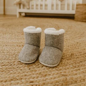 Resim Puppis Baby %100 Yün Bebek Panduf, Gri Kaymaz Taban 