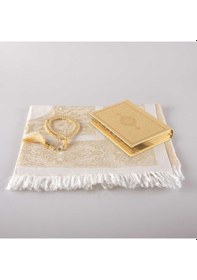 Resim Seccade + Tesbih + Kuran Hediye Seti (Çanta Boy, Gold) 