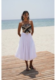 Resim Dikiş Detay Maxi Etek Beyaz 