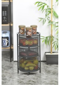 Resim Tezgah Üstü 3 Katlı Metal Açılır Kapanır Paslanmaz Sebzelik Antra 