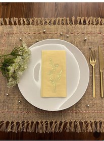 Resim Gold Yaldızlı Sarı Gelincik Çiçeği Baskılı Garson Katlama Peçete 16 Adet 