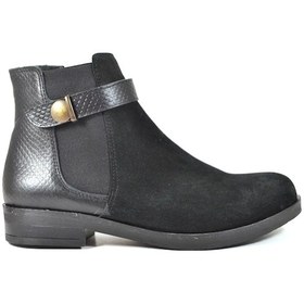 Resim Beety 1711 Hakiki Deri Nubuk Siyah Fermuarlı Klasik Kadın Bot Siyah 