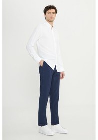 Resim AC&Co / Altınyıldız Classics Erkek Beyaz Slim Fit Dar Kesim Düğmeli Yaka Armürlü Gofre Desenli Gömlek Beyaz 