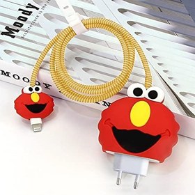Resim Microsonic Apple iPhone Kablo Koruyucu ve Şarj Adaptör için Kılıf Cartoon Figürlü Silikon Crtn-Fgr-Elmo 