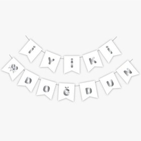 Resim Beyaz Gümüş Iyi Ki Doğdun Yaldızlı Banner 