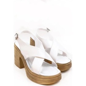 Resim Kadın Betani Beyaz Ortopedik İç Taban Platform Topuk Sandalet-Beyaz 