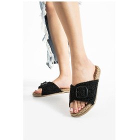 Resim Siyah Örgü Tokalı Kadın Terlik Kaymaz Taban Havuz Deniz Plaj Terliği Siyah 