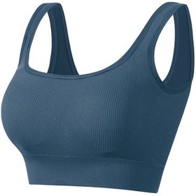 Resim Mavi Büyük Boy Push-up Telsiz Kadın İç Çamaşırı Sabit Omuz Askıları Spor Yoga Darbeye Dayanıklı Sütyen Rahat Alt Yelek Mavi 