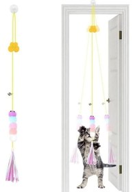 Resim Yusa Stores Kendiliğinden Yapışkanlı Uzun İpli Tüylü Zilli Peluş Kedi Oyun Oltası Kedi Oyuncağı 