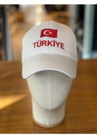 Resim Hamze Türkiye Bayrak Nakışlı Pamuklu Unisex Cap Şapka Beyaz 