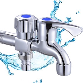 Resim 1 Adet Şık Paslanmaz Çelik Çift Çıkışlı Musluk Mavi Vurgularla - 1 Giriş, 2 Musluk, Yıkama Makinesi, Bahçe Sulama & Banyo Aksesuarları, Lavabo, Soğuk Su Karıştırıcısı, Anahtar için Çift 