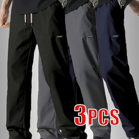 Resim 3 adet Erkek Casual Jogger Pantolon Seti - Yumuşak, Nefes Alabilen, Nem Çekme Özellikli Kumaş, Orta Bel, Düz Renk, Tüm Mevsimler İçin Uygun, Açık Hava Aktiviteleri ve Hafta Sonu Gezileri İçin, Jogging Pantolonları 