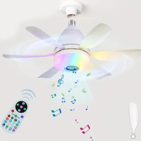 Resim Bluetooth Müzikli Akıllı Rgb Renkli LED Işık Sessiz Motor Gece Modlu 6 Kanat Tavan Vantilatörü 
