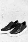 Resim SİYAH Gön Platinum Hakiki Deri Yuvarlak Burun Bağcıklı Günlük Erkek Sneaker 35910 