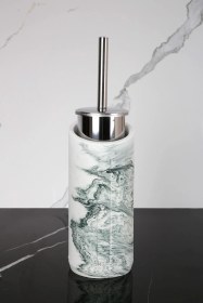 Resim 2 Parça Dekoratif Beton Tuvalet Fırçası Metal Wc Fırçalığı Beyaz - Yeşil 