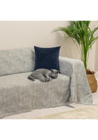 Resim Purecot Premium Pamuklu Püsküllü Koltuk Örtüsü 180x220 Çift Taraflı Terletmez Kaymaz , Kahve Kahve 