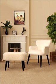 Resim LOVİSSE HOME Teddy Berjer + Puf Set Siyah Ayak Tekli Koltuk Balkon, Ofis, Bekleme, Güzellik Merkezi, Çay Seti 