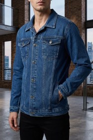Resim Erkek Ön Düğmeli Jean Kot Ceket Mavi TZL-P-00021049 