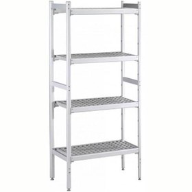 Resim Professional Düz Etejer Seti, Aluminyum Ayaklı, 4 Raflı, Her Raf Demonte Polietilen Tabletlerden Oluşur, Tabletler Bulaşık Makinesinde Yıkanabilir - 475x1304 Mm, H=1700 Mm BLS1304 