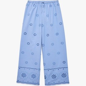 Resim Koton Pamuklu Beli Lastikli Brode Detaylı Geniş Paça Pantolon Mavi 6skg40031aw 