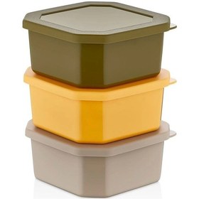 Resim Kare Renkli Kapaklı Özel Tasarım Çerezlik Piknik Saklama Kabı Ve Kahvaltılık Takımı 3 Adet 