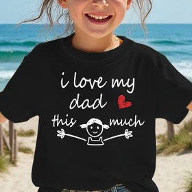 Resim Kızlar İçin "Babamı Bu Kadar Seviyorum" Grafikli Tişört - Tatlı Gülümseyen Yüz ve Kalp Baskılı, Şu Anki Tasarlanmış Babalık & Ben Deseni, Yuvarlak Boyunlu Kolsuz yazlığın Üstüne Takım Elbise (Beyyaz Harflerle Siyah Renk), Makinede Temizlenebilir Normal Fit Örme kumaş ile Plaj Geziyi Ailen Maç Çekimleri iTatillerde Mevcut) 