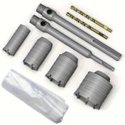 Resim 9 Parça Beton Delme Testeresi Seti (30mm, 40mm, 50mm, 65mm) 220mm SDS Plus Sap & MAX Sap ve 5 Toz Yakalayıcı ile - Beton, Çimento, Tuğla, Taş ve Duvar Delme için İdeal 